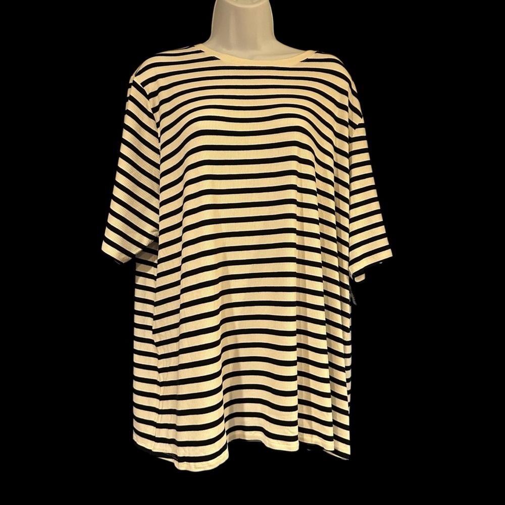 🖤 NWT Nine West Black & White Striped Elbow Sleeve Fitted Tee – Size 3X 🖤